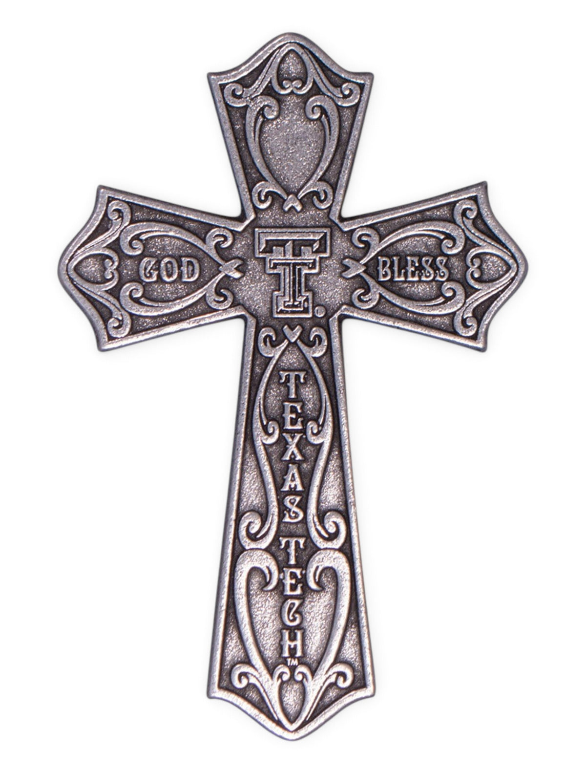 God Bless Texas Tech Pewter Cross Wall Hanging – Front view