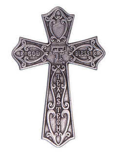 God Bless Texas Tech Pewter Cross Wall Hanging – Front view