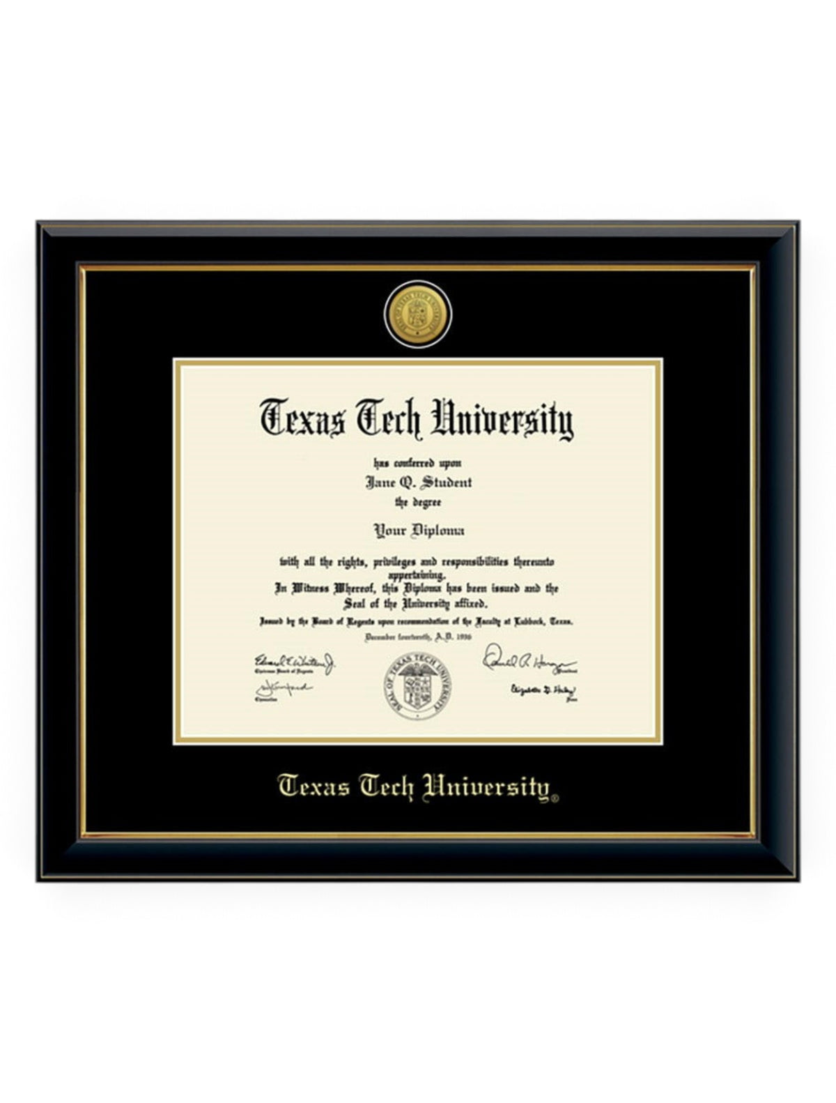 Gold Engraved Medallion Onyx Diploma Frame C8 – Front view
