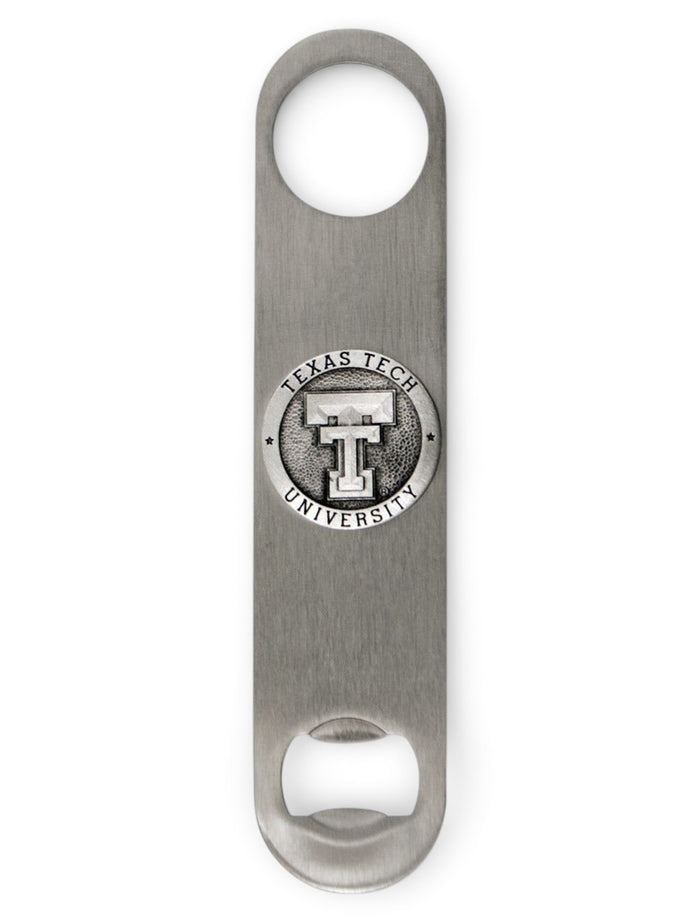 Heritage Pewter Texas Tech Double T Emblem on Pewter Bottle Opener – Front view