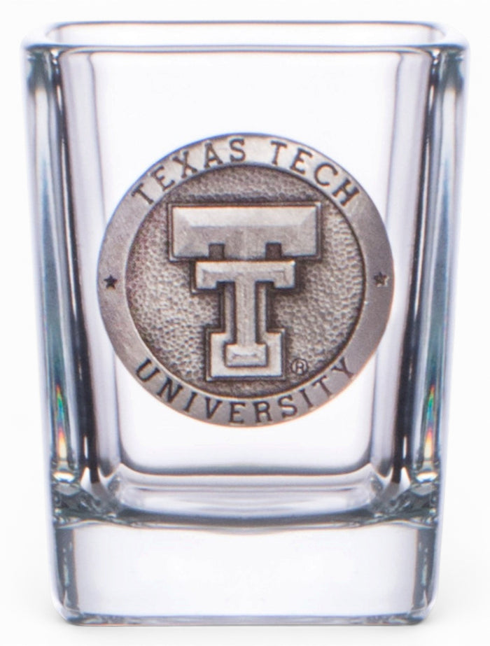 Heritage Pewter Texas Tech Double T Emblem on Square Shot Glass – Front view