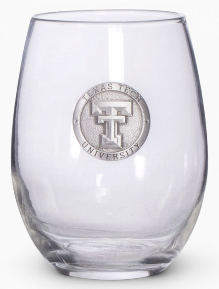 Heritage Pewter Texas Tech Stemless Wine Glass – Front view