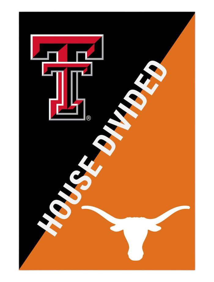 House Divided: TTU/UT Black & Orange 28" x 44" Flag – Front view