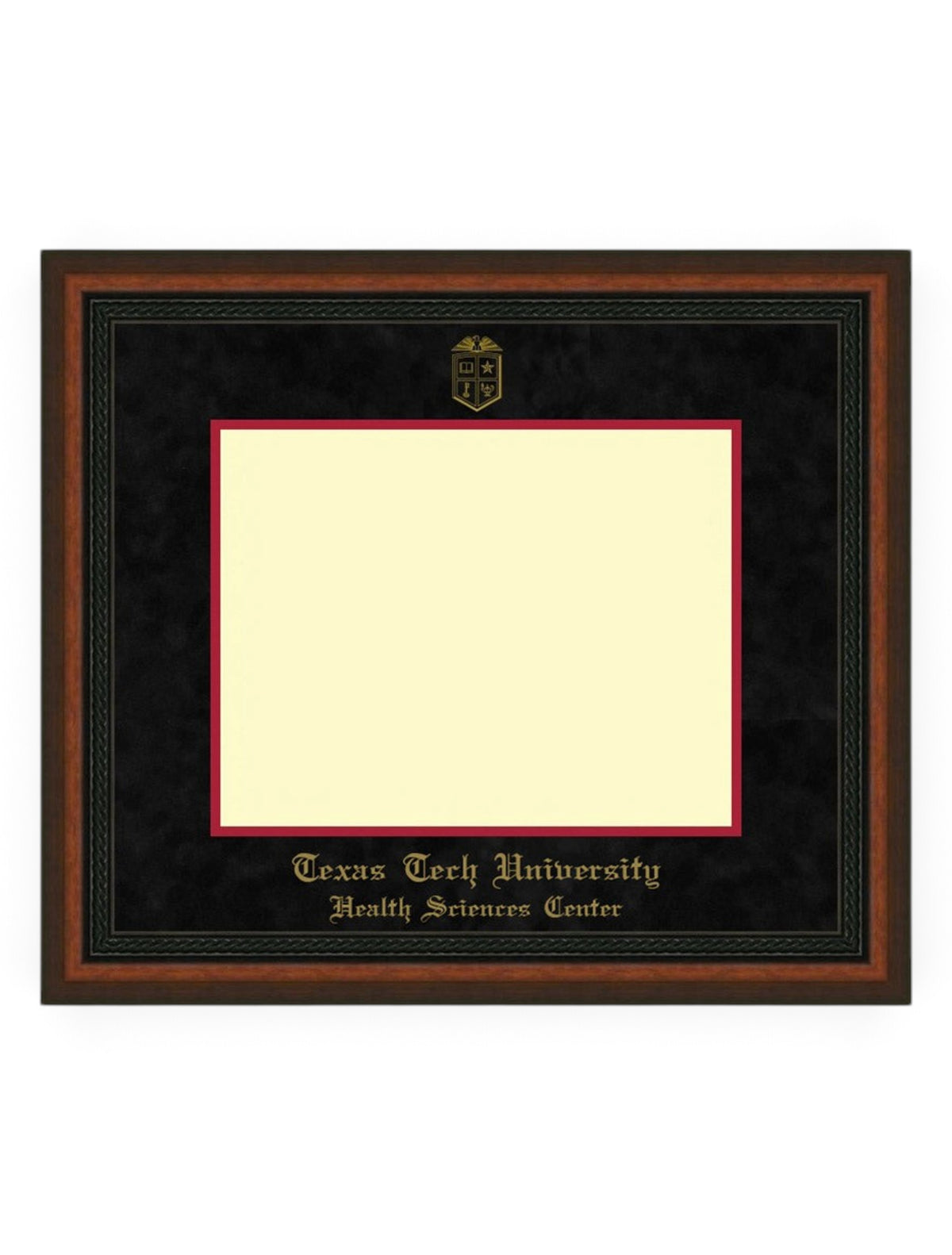 HSC PhD Gold Embossed Mahogany Rope Black Suede Diploma Frame T12 – Front view