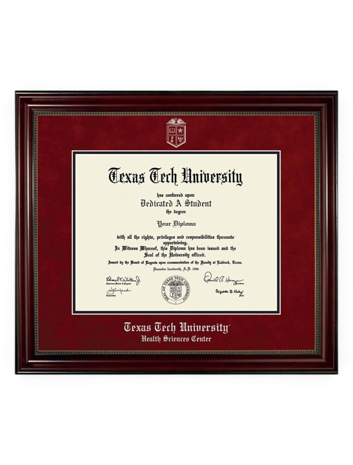 HSC PhD Silver Embossed Cherry Bead Red Suede Diploma Frame T13 – Front view