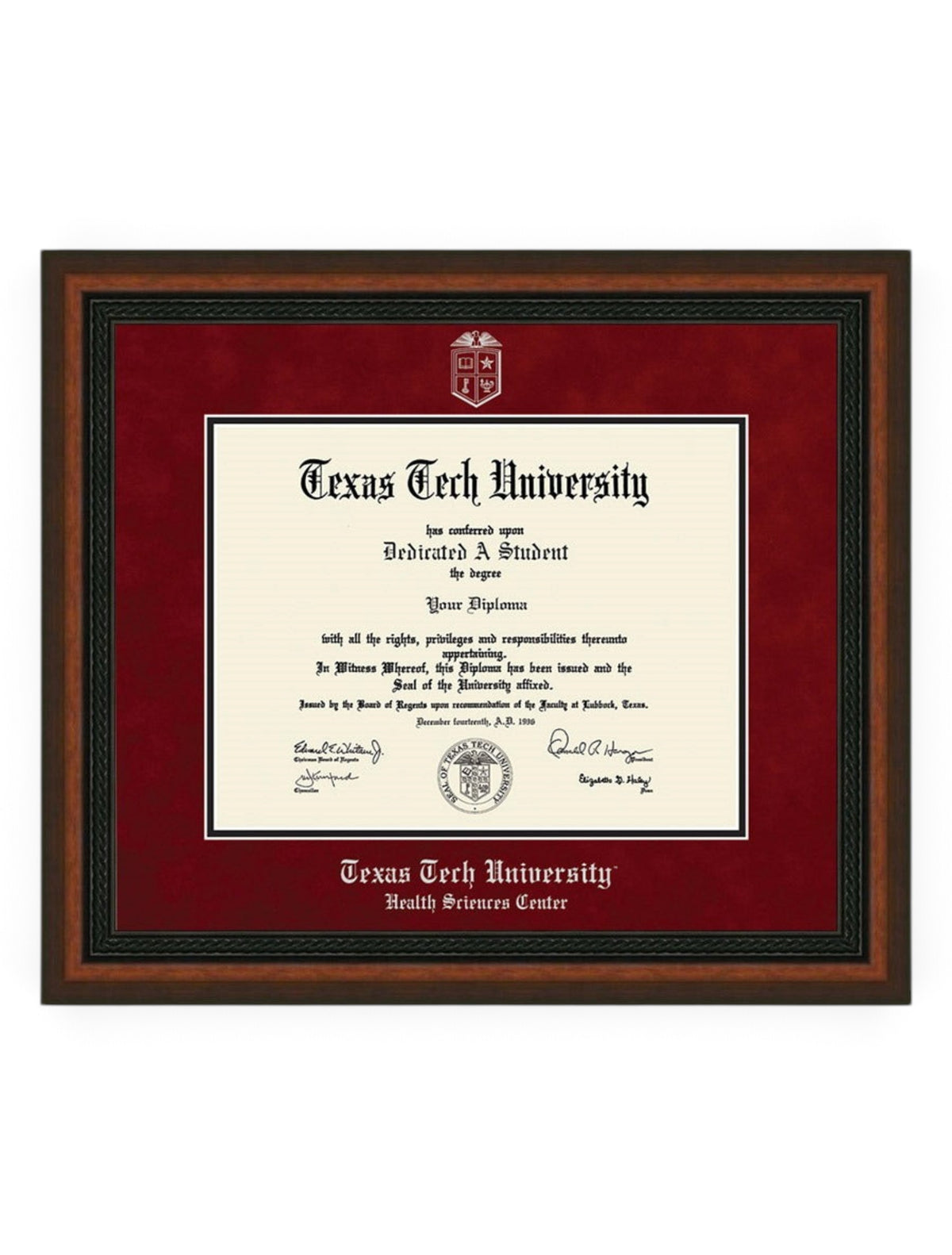 HSC Silver Embossed Mahogany Rope Red Suede Diploma Frame T8 – Front view