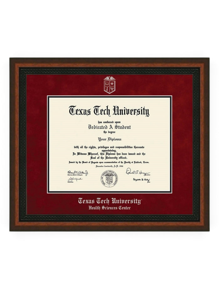 HSC Silver Embossed Mahogany Rope Red Suede Diploma Frame T8 – Front view
