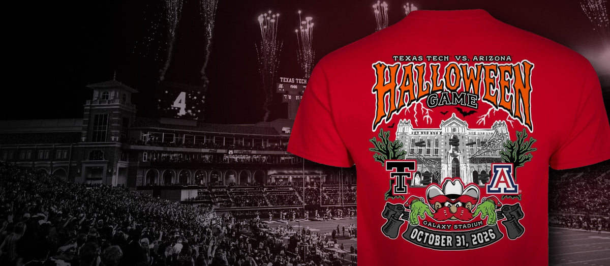 Texas Tech vs Arizona Halloween Game tee at Jones AT&T Stadium — lit