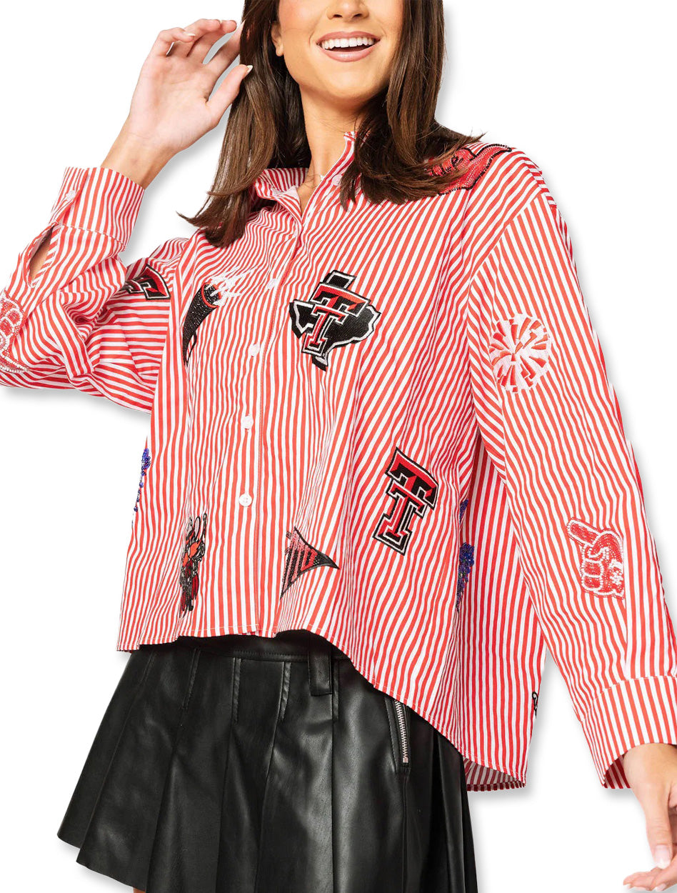 Texas Tech Queen of Sparkles Mini Icon Striped Button Down