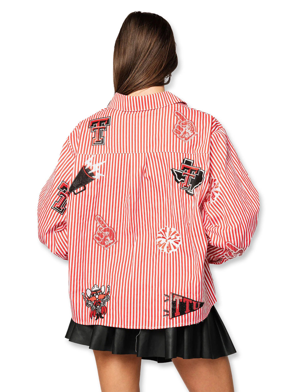 Texas Tech Queen of Sparkles Mini Icon Striped Button Down