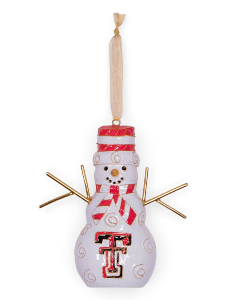Kitty Keller Snowman Double T Ornament - Texas Tech – Front view