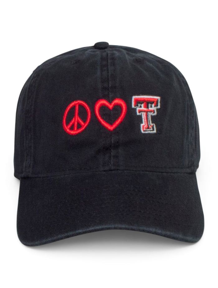 Legacy Texas Tech Peace Love Double T on YOUTH Black Cap – Front view