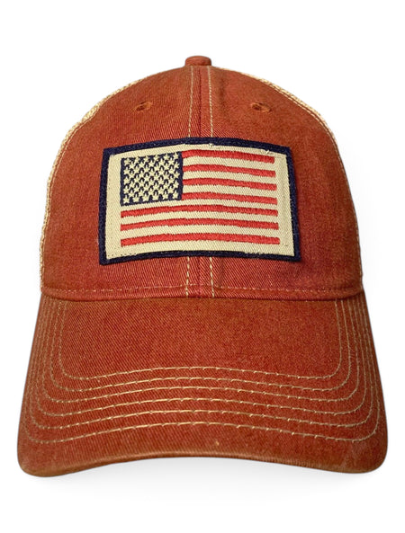 Legacy Texas Tech Red Raiders American Flag Patch Canvas And Mesh Snapback Cap – Red front view