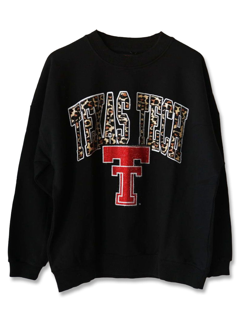 Texas Tech Leopard Arch over Vault Double T Rhinestone Sweatshirt