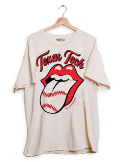Livy Lu Texas Tech "Baseball Lick" Thrifted T-Shirt – Front view