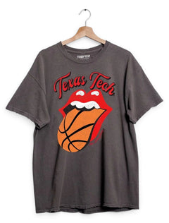 Livy Lu Texas Tech "Basketball Lick" Off Black Thrifted T-Shirt – Front view