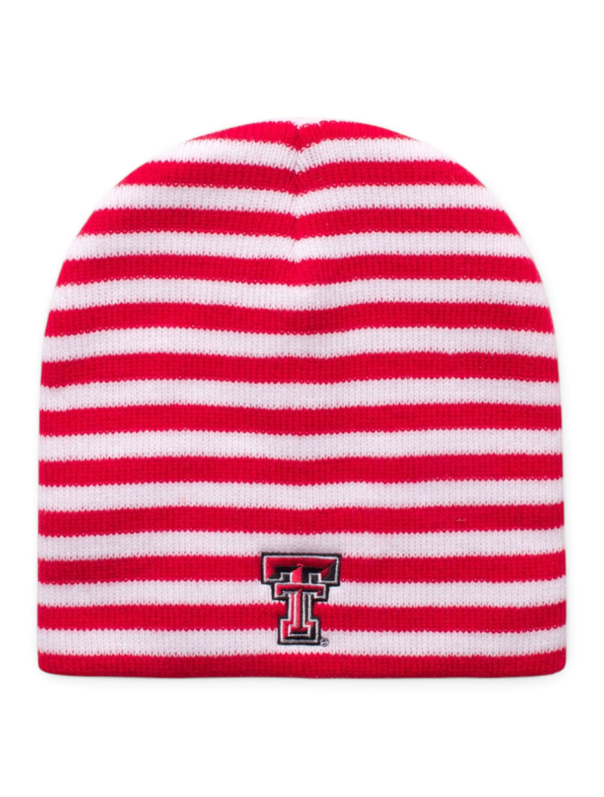 Logo Texas Tech Double T Red and White Striped Beanie – Front view