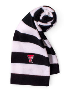 Logofit Texas Tech Double T on Black & White Striped Scarf – Front view