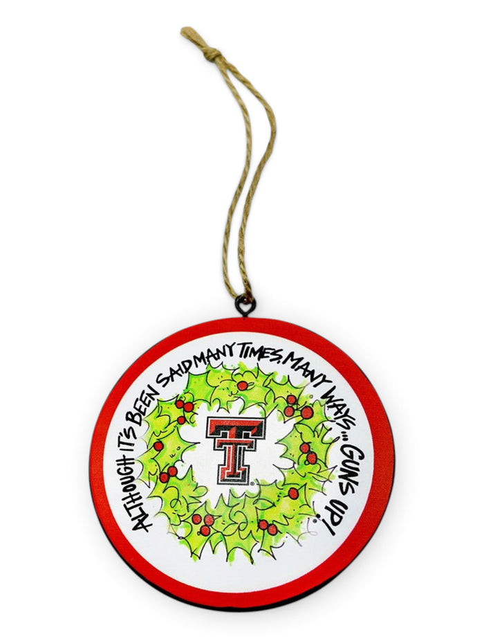 Magnolia Lane Texas Tech Red Raiders Guns Up Metal Ornament – Front view