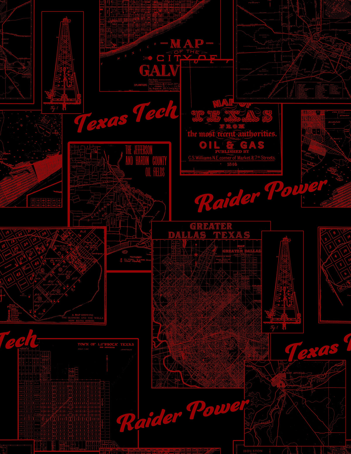 Texas Tech Dark Horse Raider Power "Monochrome Map" Premium Black Polo