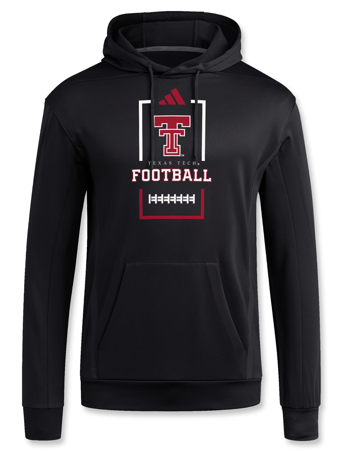 Red and white Football logo on a black Adidas hoodie