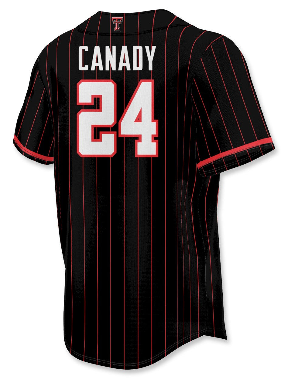 Texas Tech "Canady 24" Softball Black Pinstripe Jersey