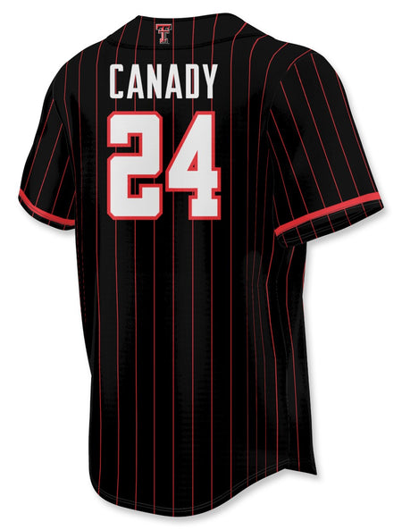 Texas Tech "Canady 24" Softball Black Pinstripe Jersey