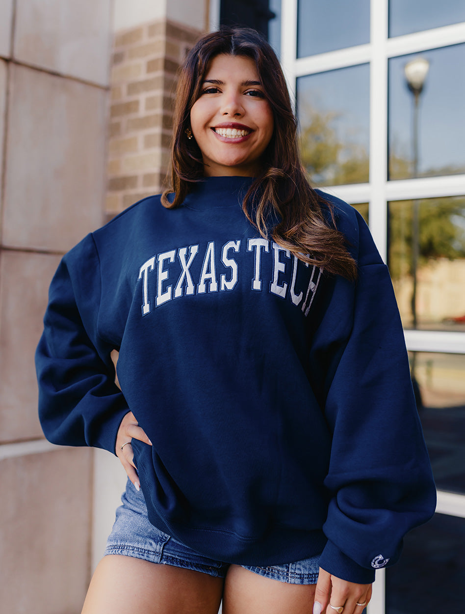 Texas Tech Dark Horse "Varsity Arch" Navy Mock Neck Sweatshirt