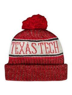 New Era Texas Tech Red Raiders Knit Cuff Removable Pom Pom Beanie – Side view