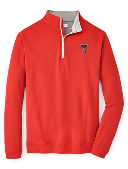 Peter Millar Texas Tech Red Raiders Double T  "Perth" Solid Quarter Zip Pullover – Red front view