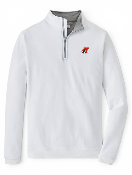 Peter Millar Texas Tech Red Raiders "Horse and Rider" Solid White Perth Quarter Zip – Front view