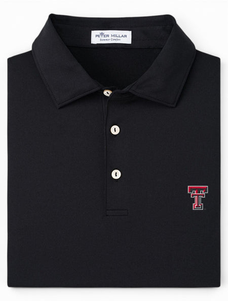 Peter Millar Texas Tech Solid Peformance Black Jersey Polo – Front view