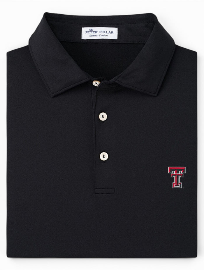 Peter Millar Texas Tech Solid Peformance Black Jersey Polo – Front view