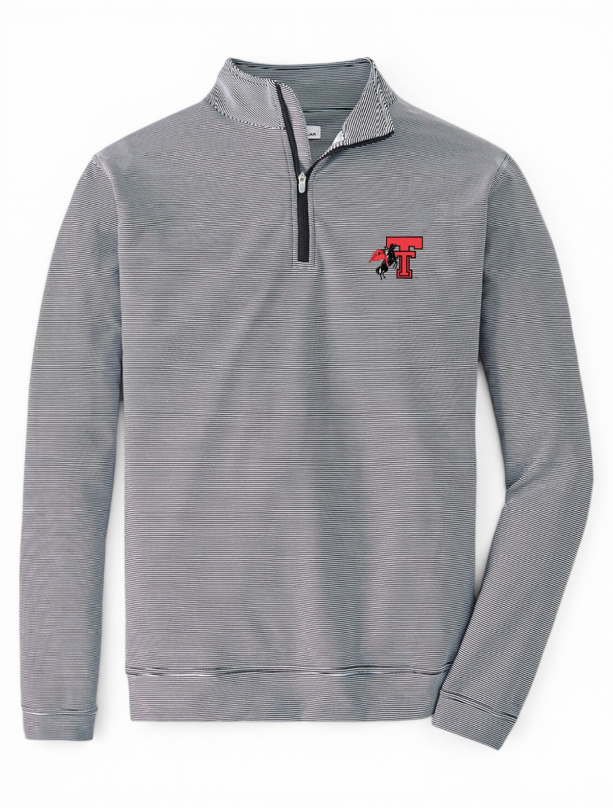 Peter Millar Texas Tech Vault Double T Perth Mini Stripe Quarter Zip Pullover – Front view