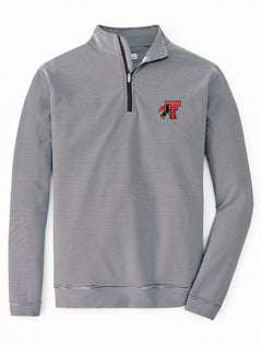 Peter Millar Texas Tech Vault Double T Perth Mini Stripe Quarter Zip Pullover – Front view