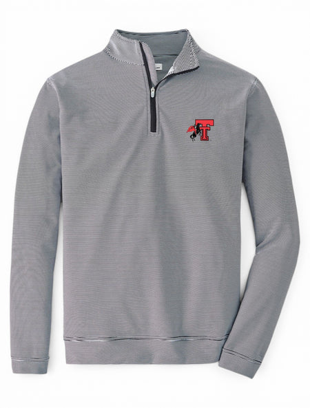 Peter Millar Texas Tech Vault Double T Perth Mini Stripe Quarter Zip Pullover – Front view