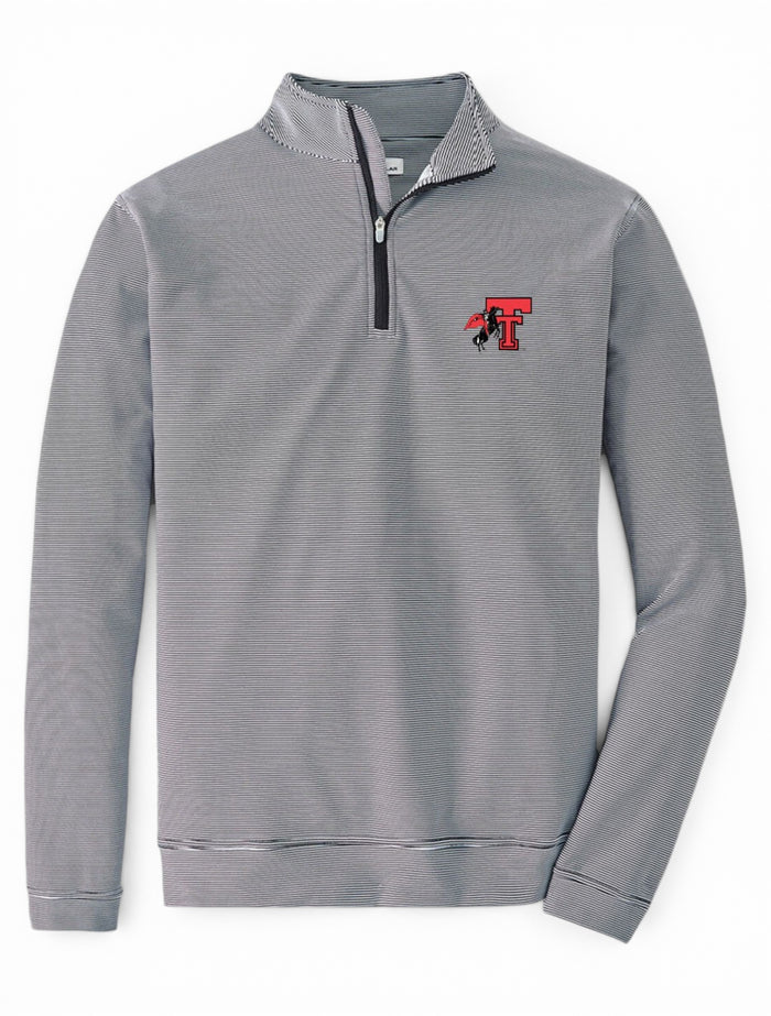 Peter Millar Texas Tech Vault Double T Perth Mini Stripe Quarter Zip Pullover – Front view