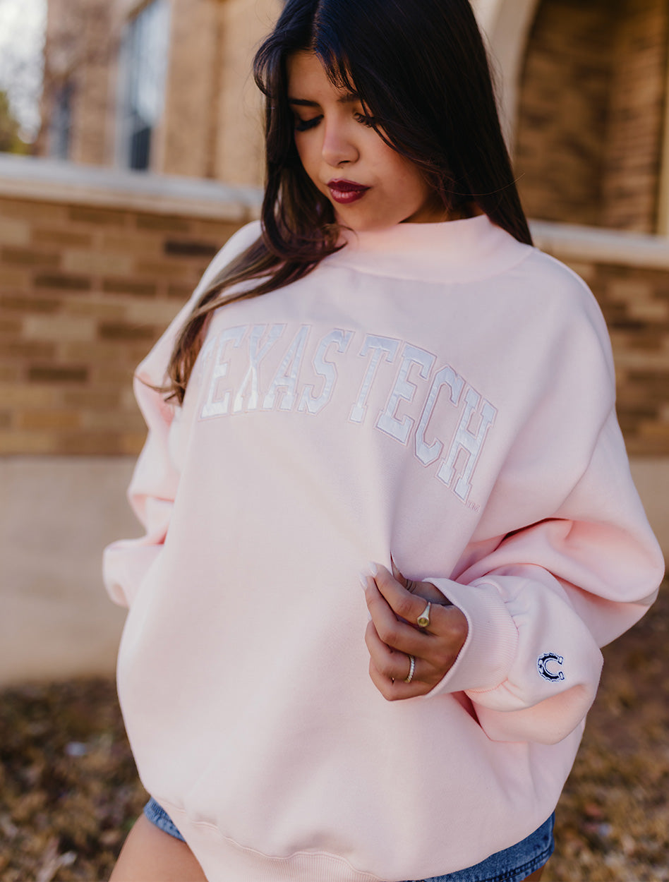 Texas Tech Dark Horse "Varsity Arch" Pink Mock Neck Sweatshirt
