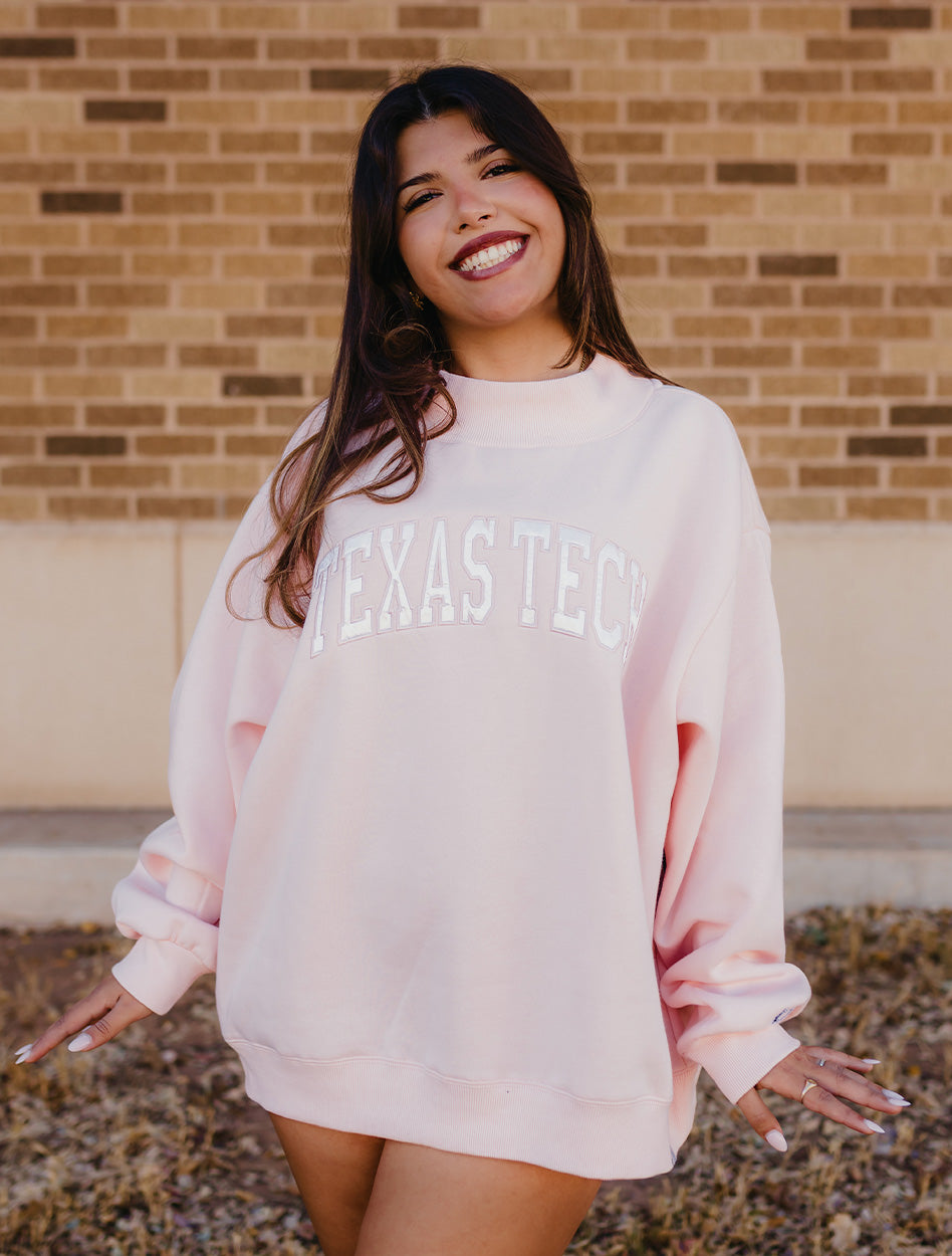 Texas Tech Dark Horse "Varsity Arch" Pink Mock Neck Sweatshirt