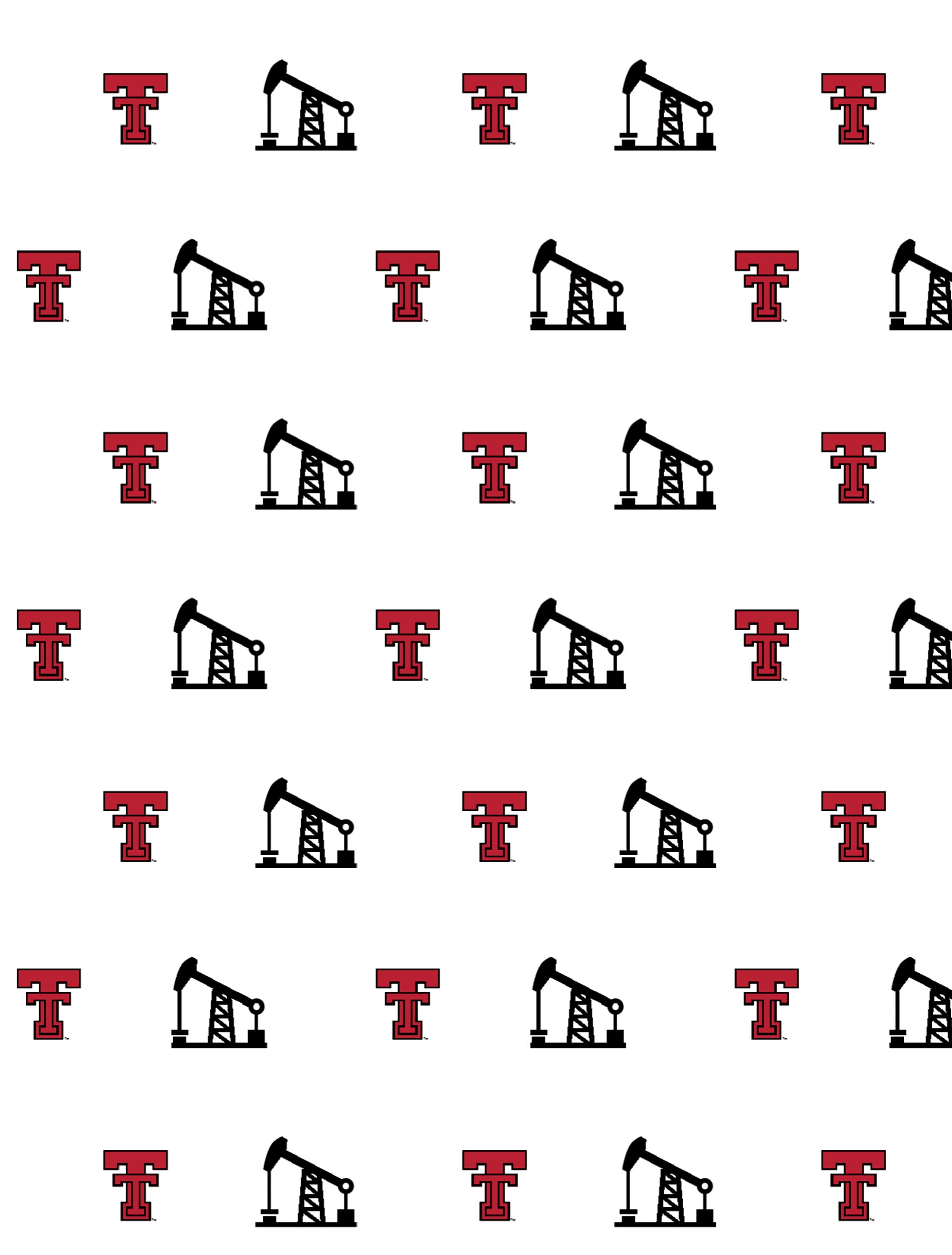 Detail of the allover print alternating red throwback Double Ts with black pumpjacks