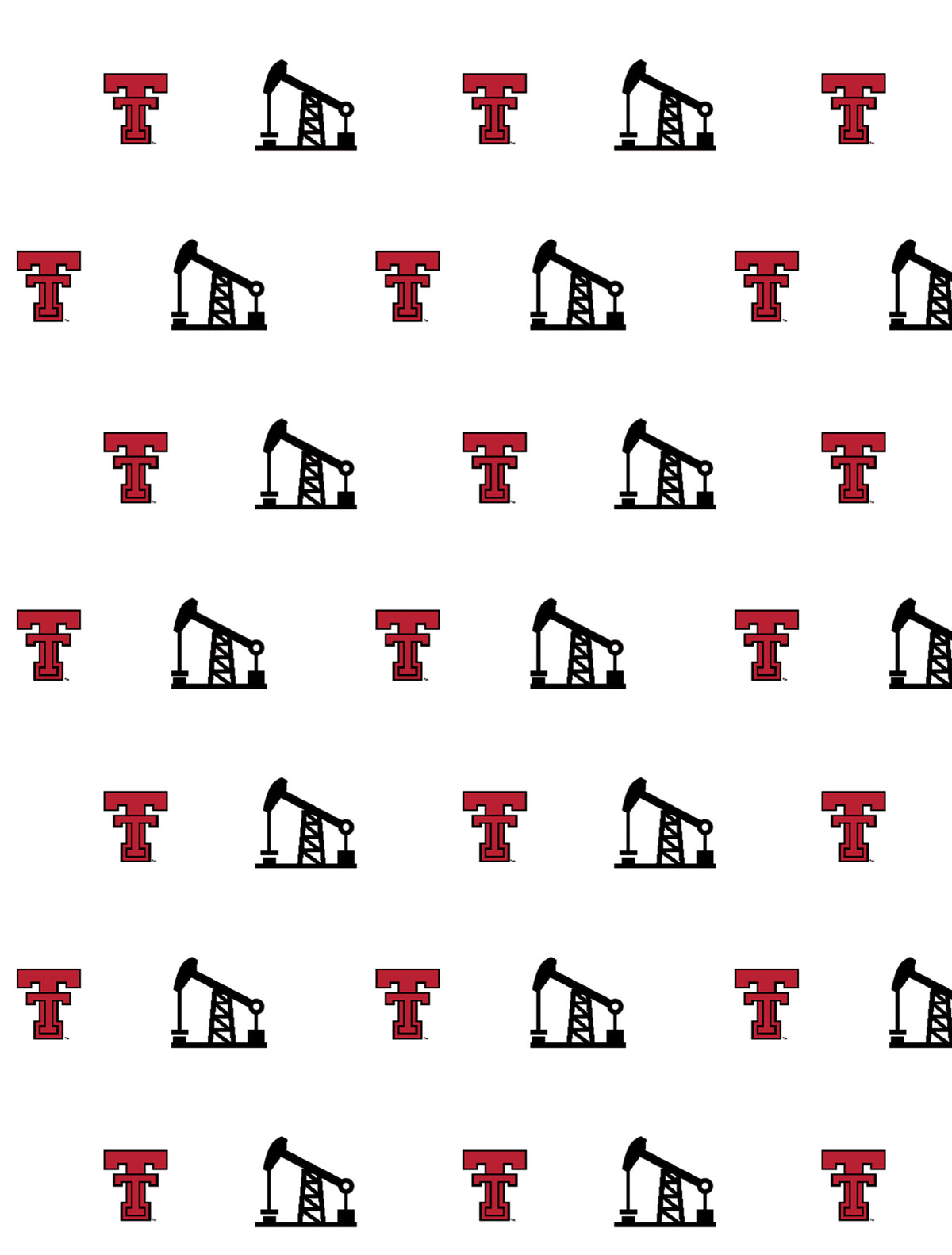 Detail of the allover print alternating red throwback Double Ts with black pumpjacks