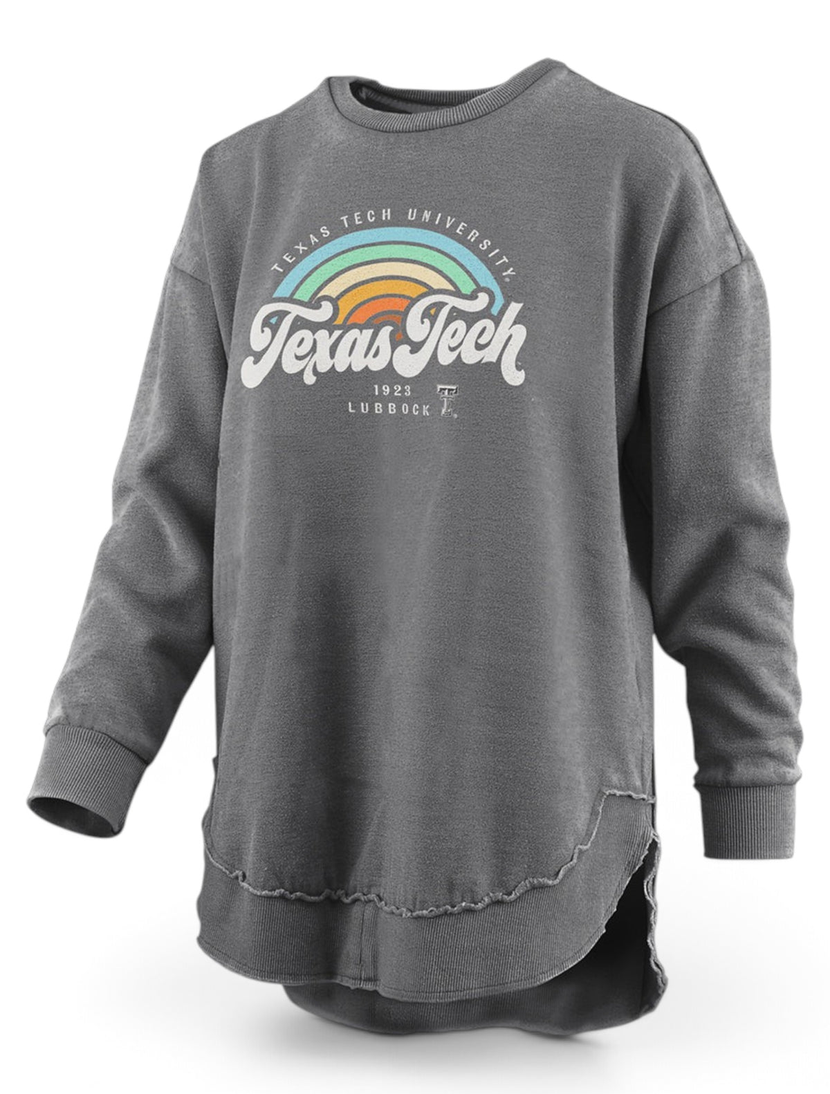 Pressbox Texas Tech Red Raiders "Sunrise Script" Hi Low Hem Crew Pullover – Front view