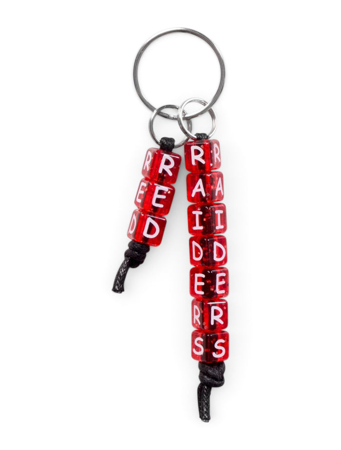 Red Raiders Beaded Red & Black Keychain – Front view