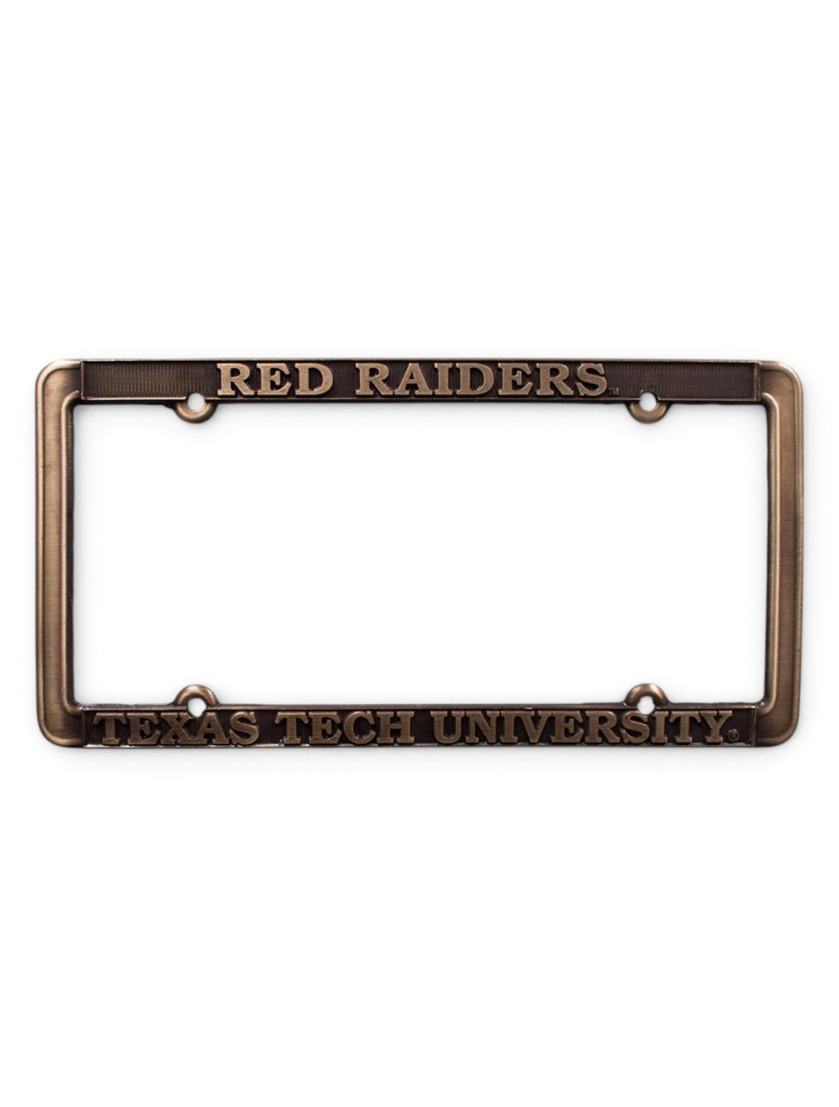 Red Raiders Texas Tech University on Bronze License Plate Frame – Front view
