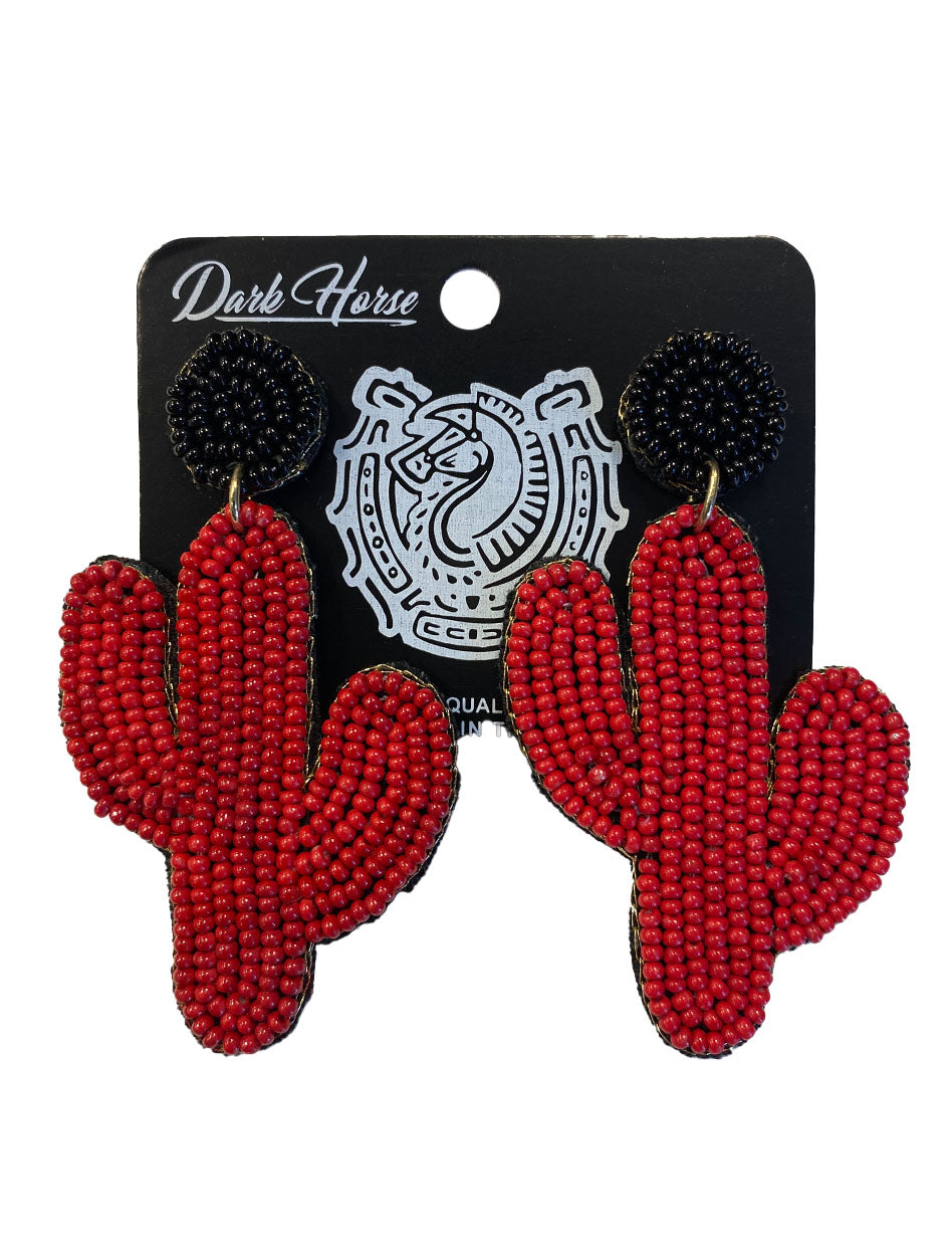 Texas Tech Dark Horse "Cactus" Red Beaded Earrings