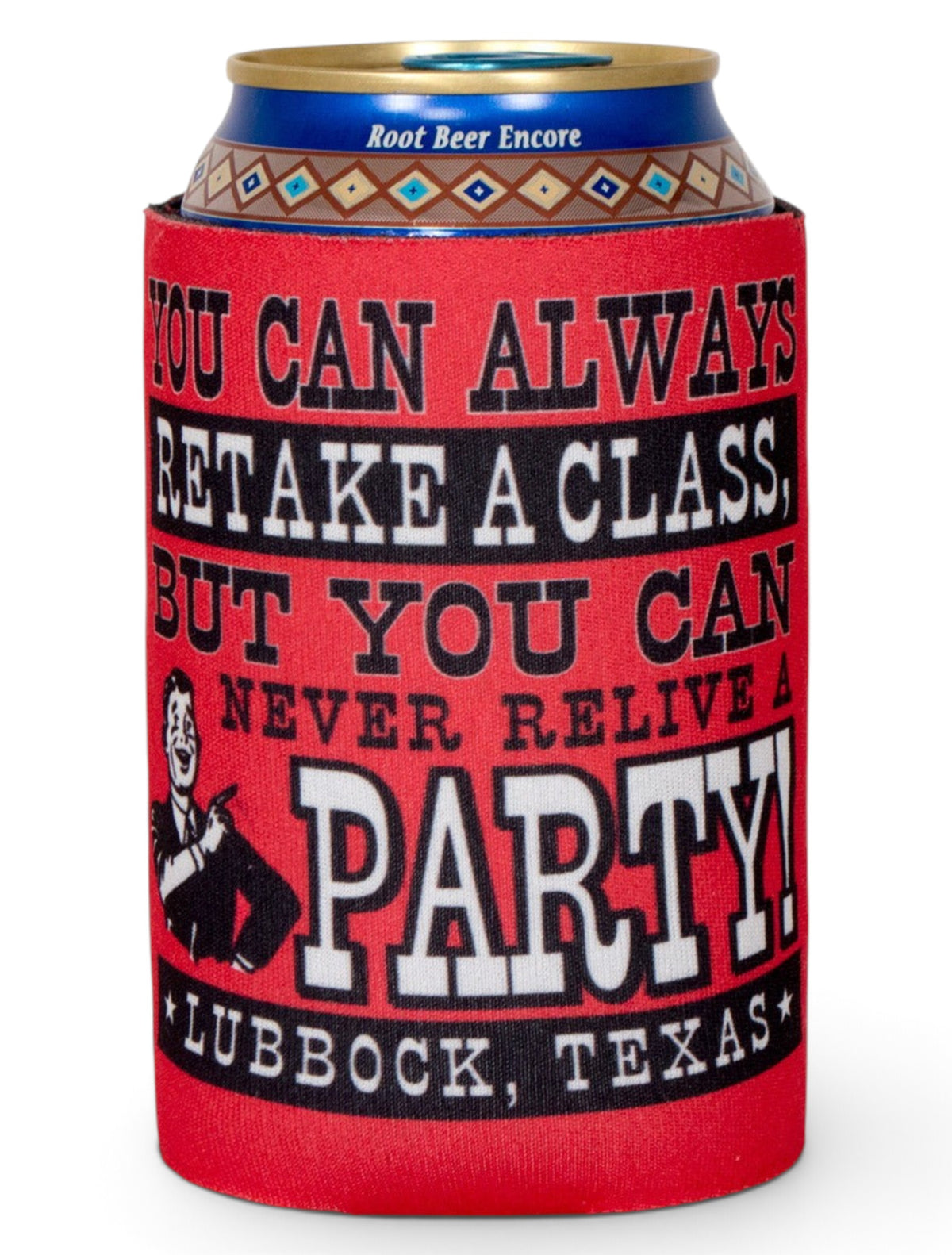 Relive the Party Red Can Cooler- Texas Tech – Back view