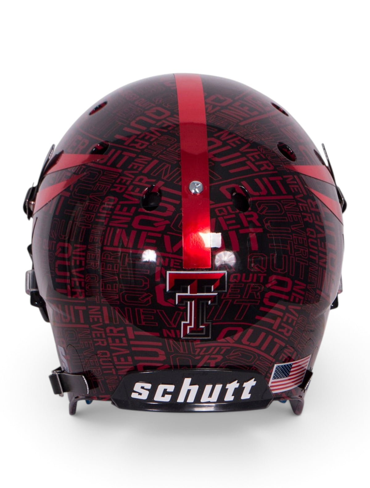 Schutt Texas Tech Lone Survivor/ Never Quit Red and Black Replica Helmet – Image 4 view