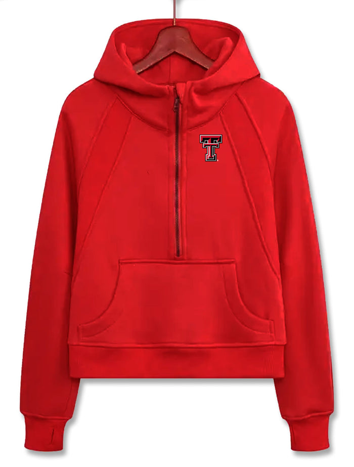 Dark Horse Texas Tech "Serenity" Half Zip Red Crop Hoodie
