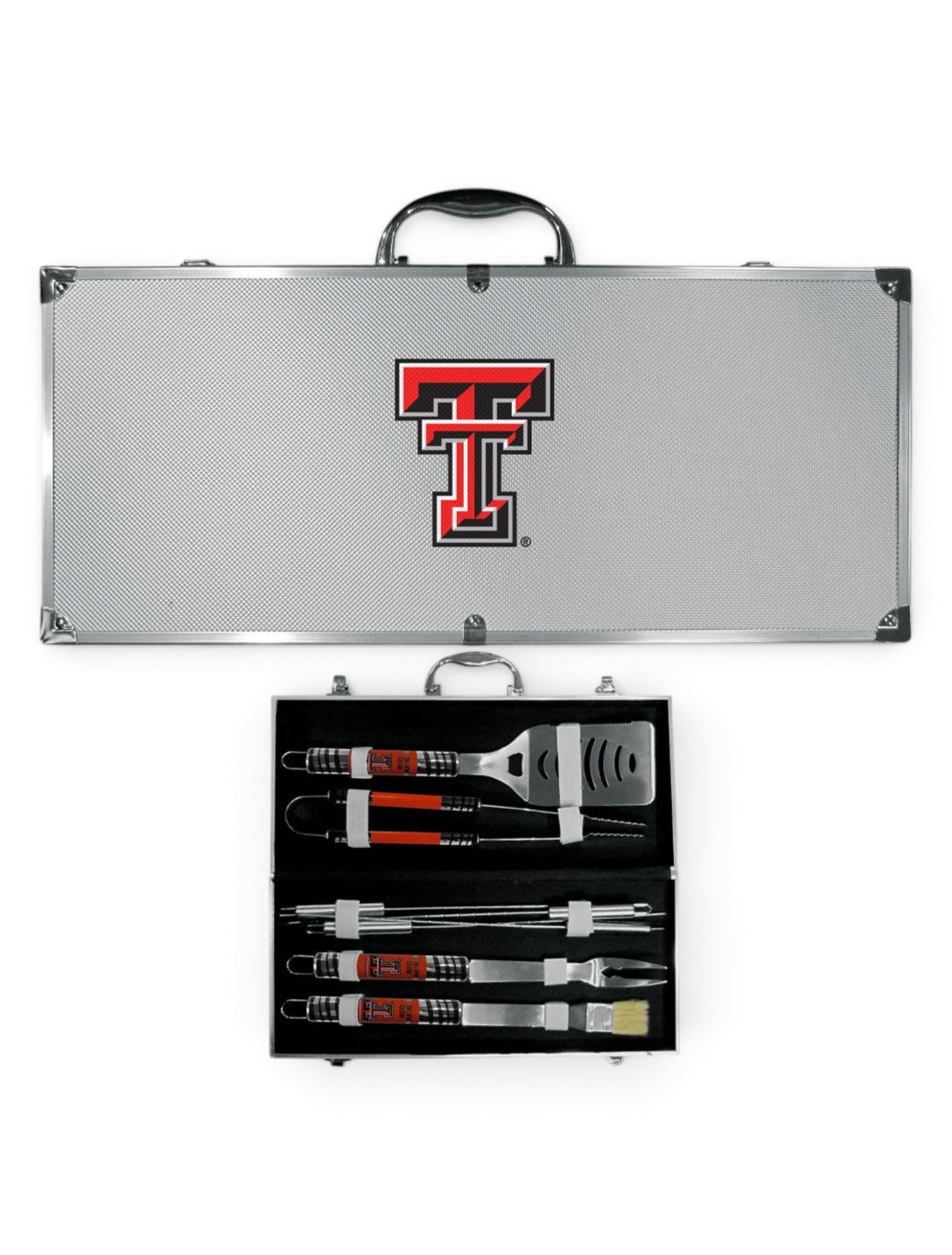 Set of BBQ Tools in Metal Carrying Case - Texas Tech – Front view