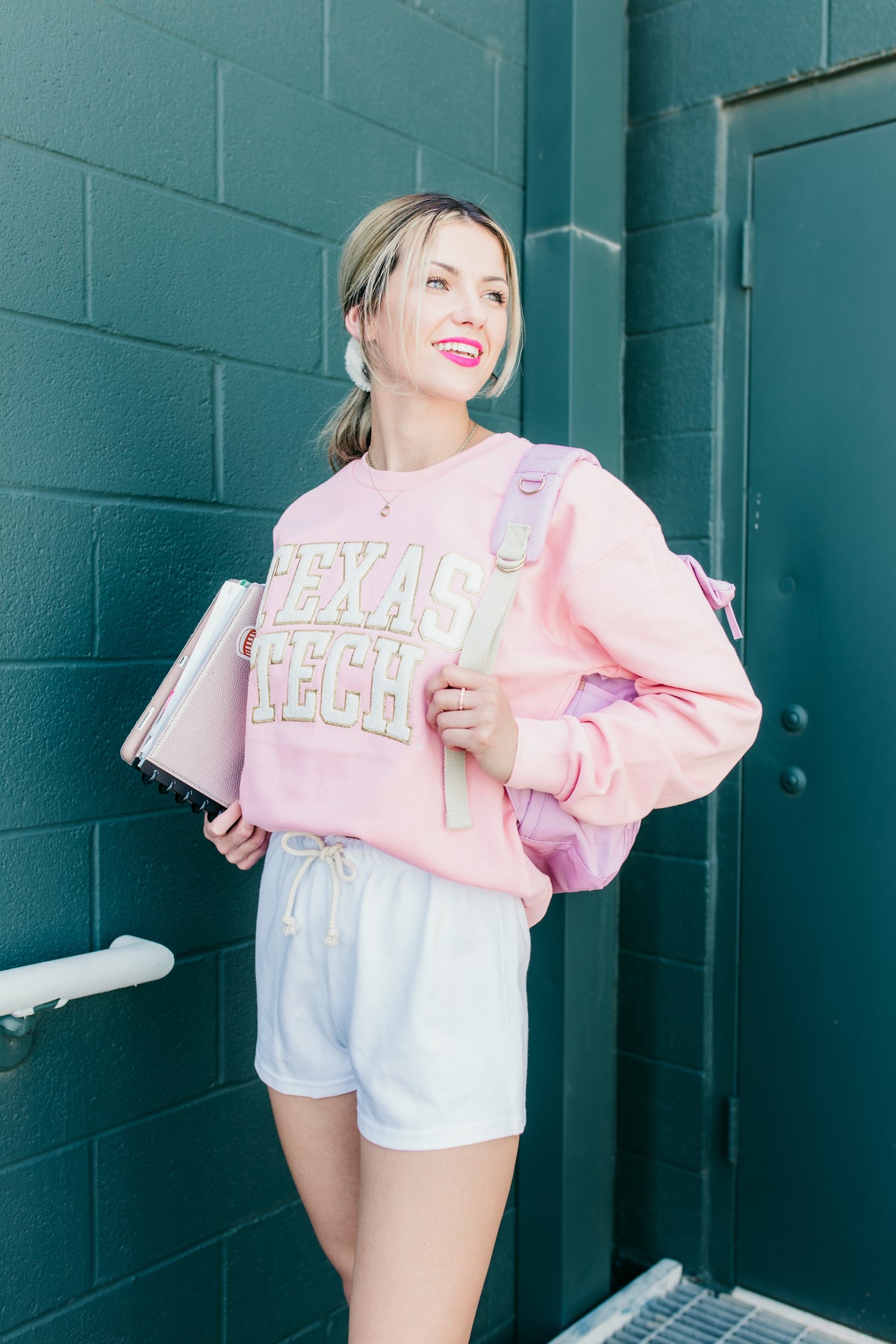 Press Box "Simply Chenille" Pink and White  Crew Neck Fleece